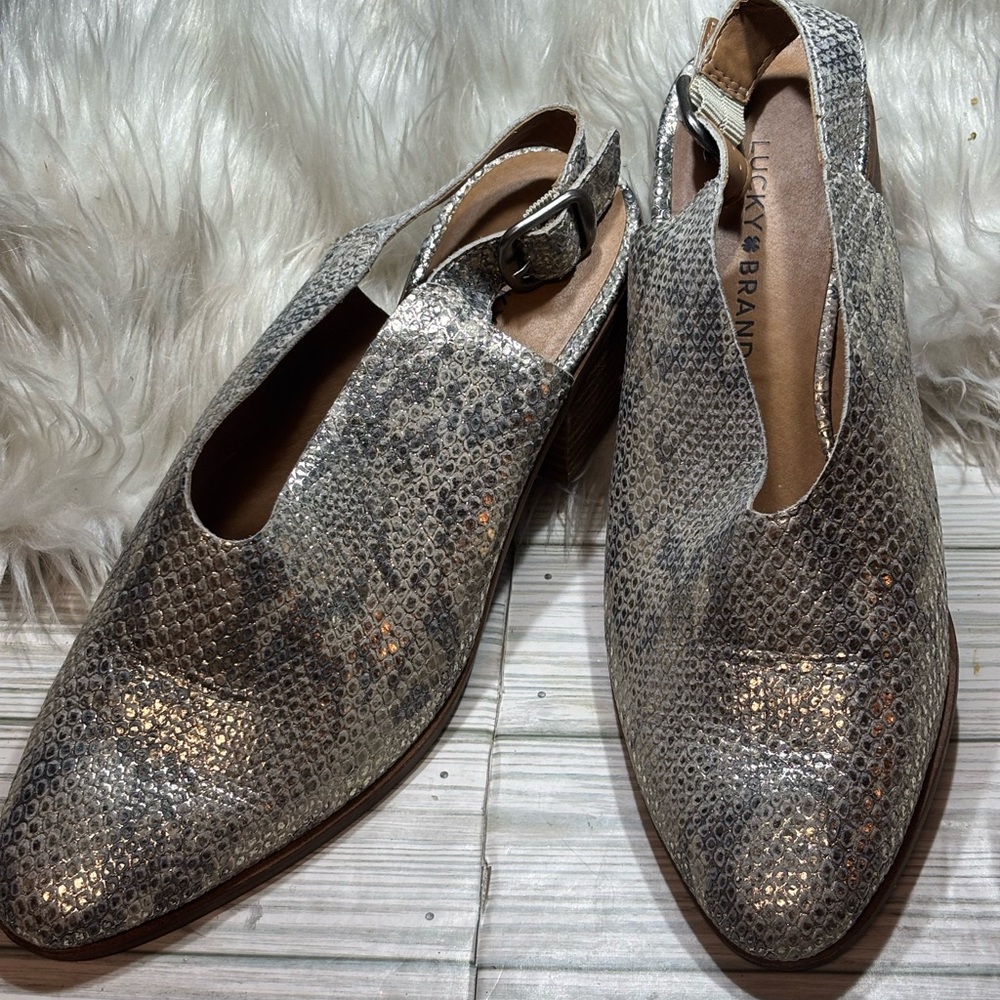 Lucky Brand Lideton Metallic Snake Mule Slingback Bootie Silver Women’s Size 9